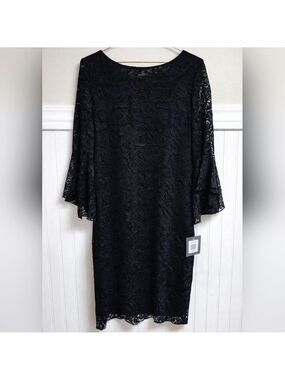 Marina Black Lace Bell Sleeve Midi Dress Size 12 - New With Tags